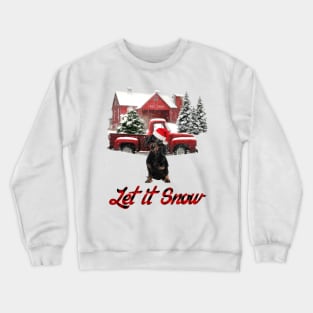 Black Dachshund Let It Snow Tree Farm Red Truck Christmas Crewneck Sweatshirt